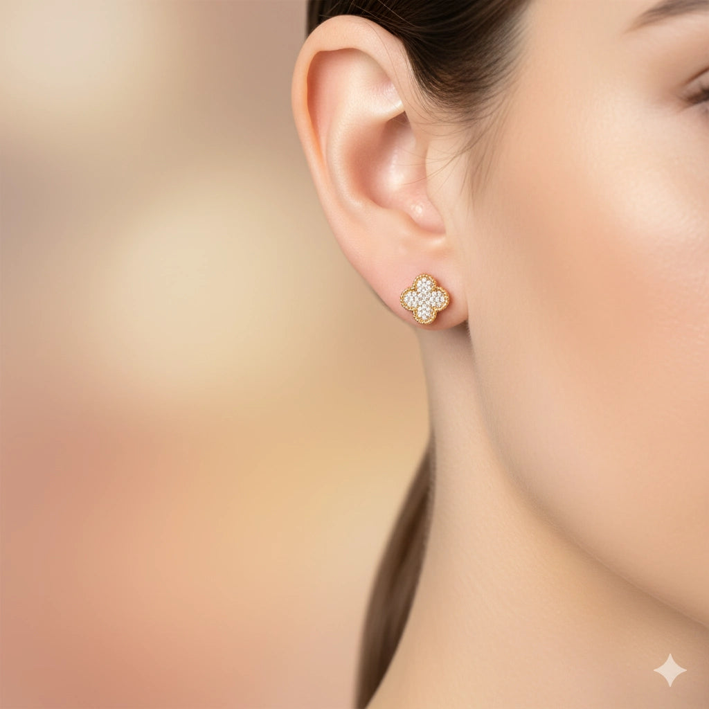14K Yellow Gold Earring Studs with Lab-Created Diamonds