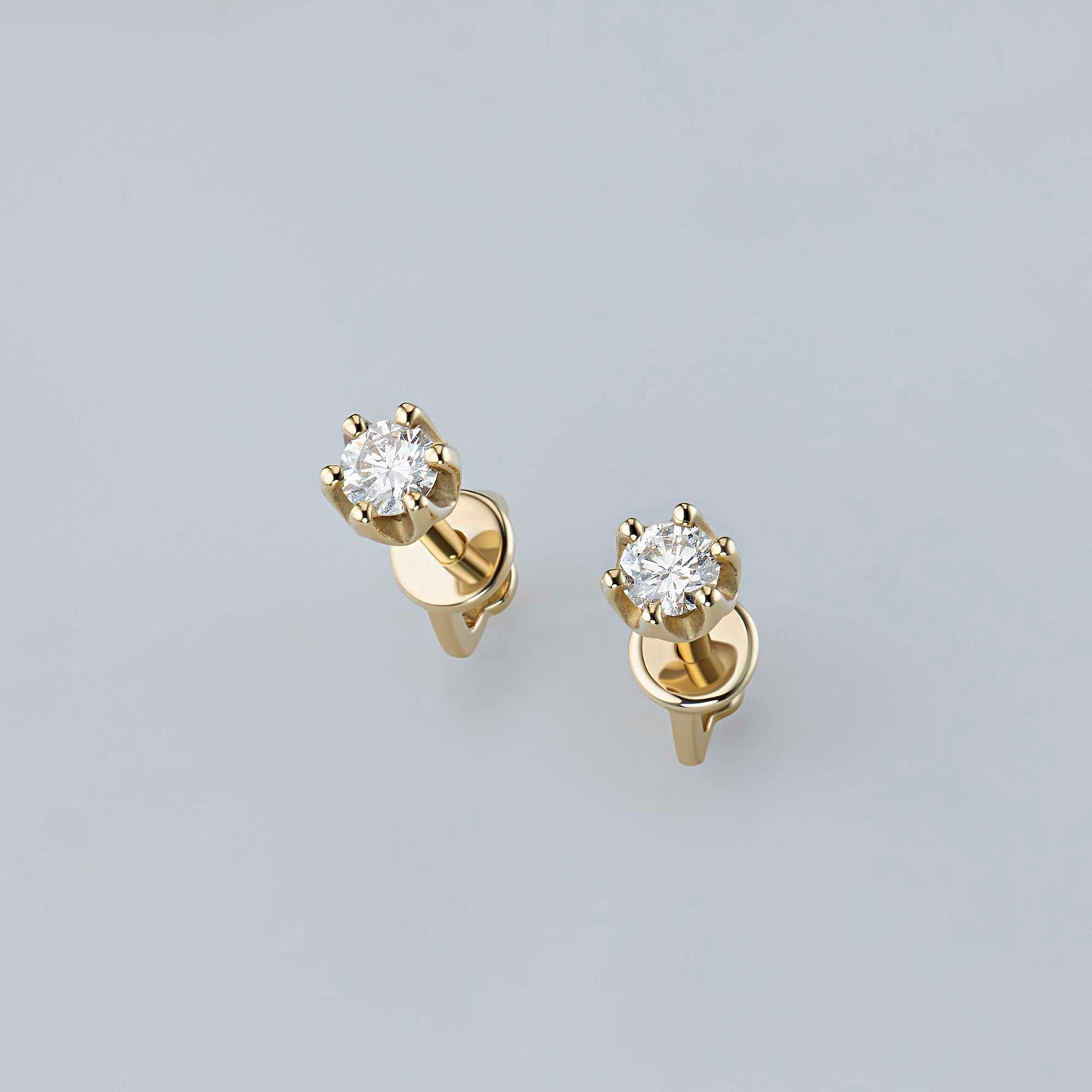14K Yellow Gold Earring Studs with Lab-Created Diamonds