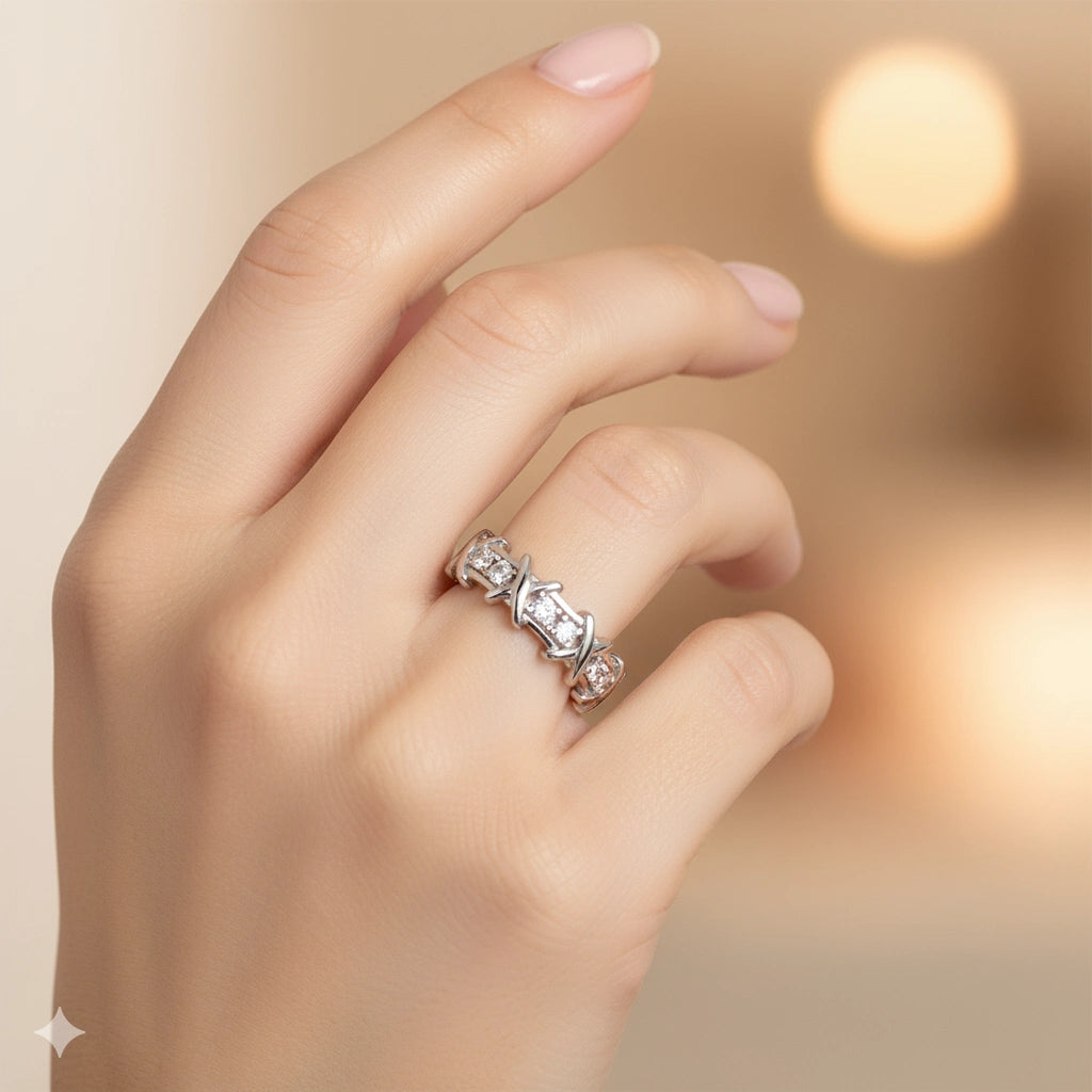 Sterling Silver Ring with Lab-Created Diamonds