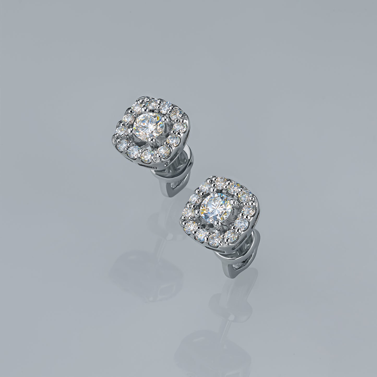 Sterling Silver Earring Studs with Sapphire and Lab-Created Diamonds