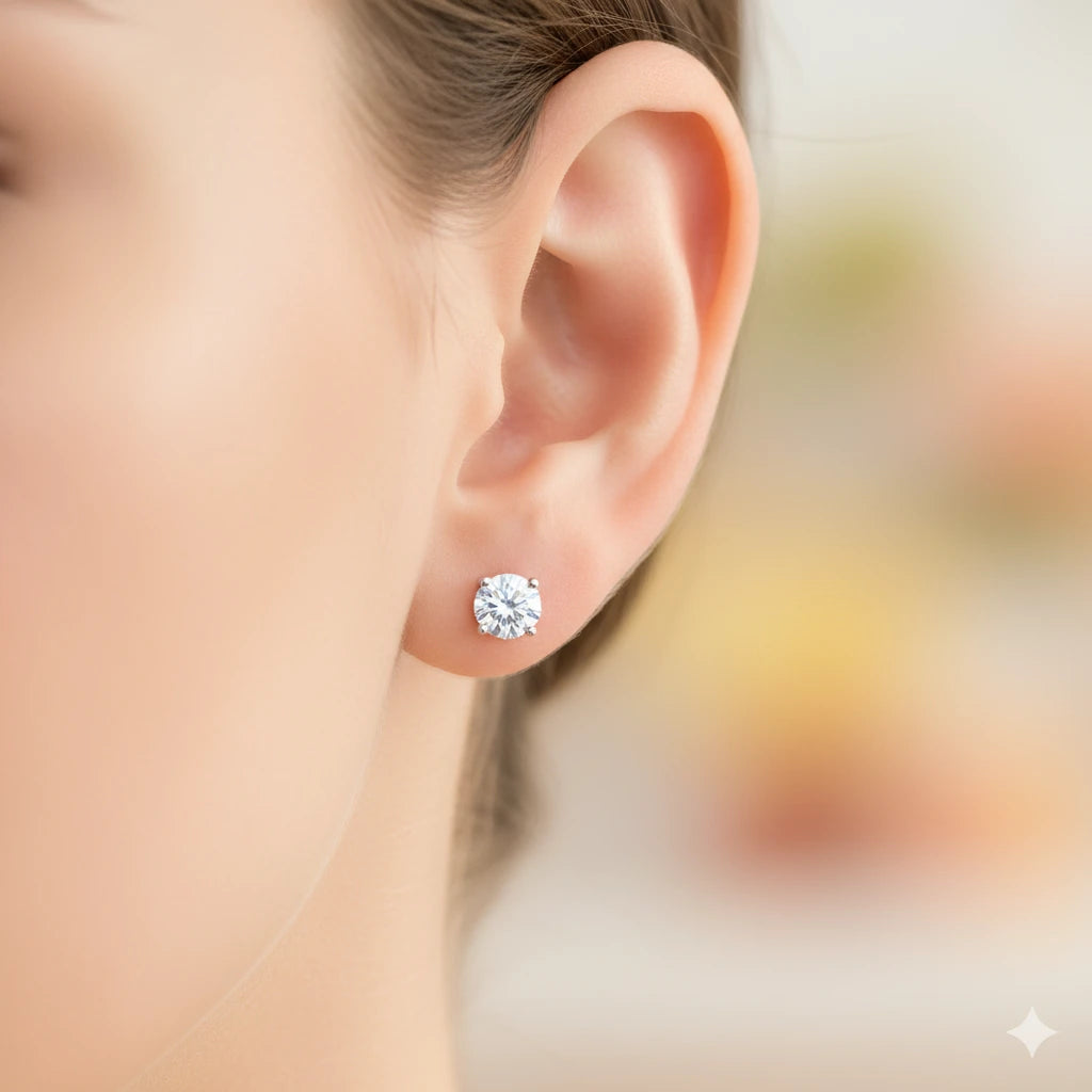 Sterling Silver Earring Studs with Lab-Created Diamonds