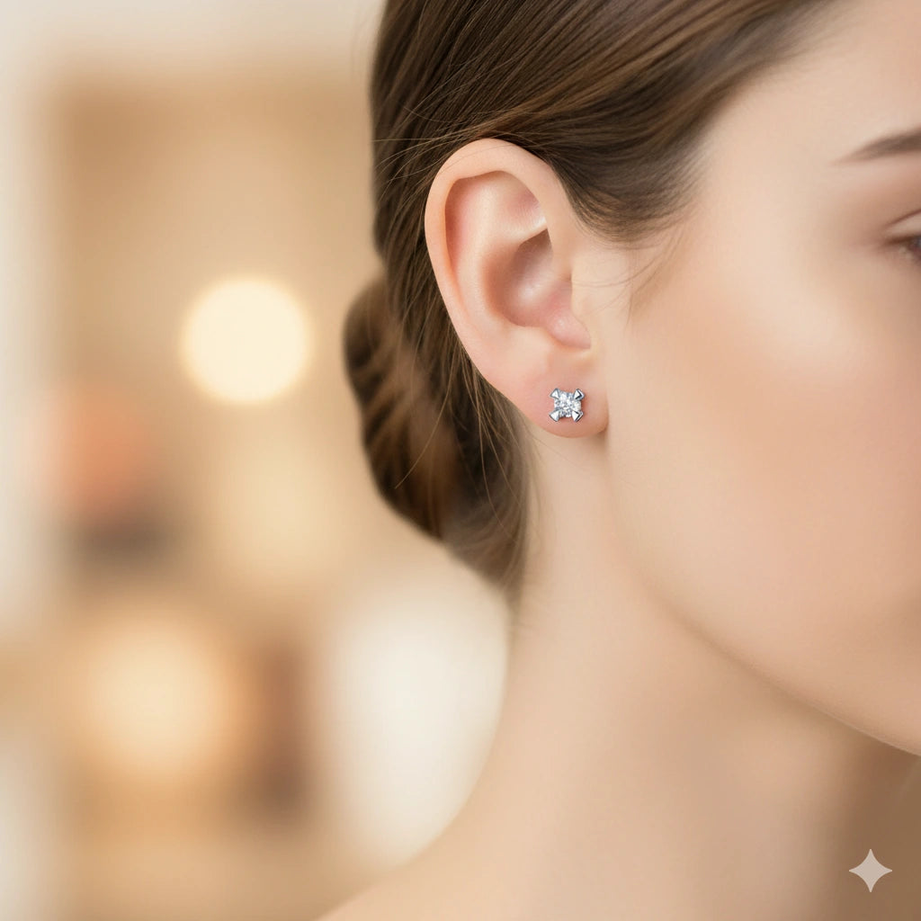 Sterling Silver Earring Studs with Lab-Created Diamonds