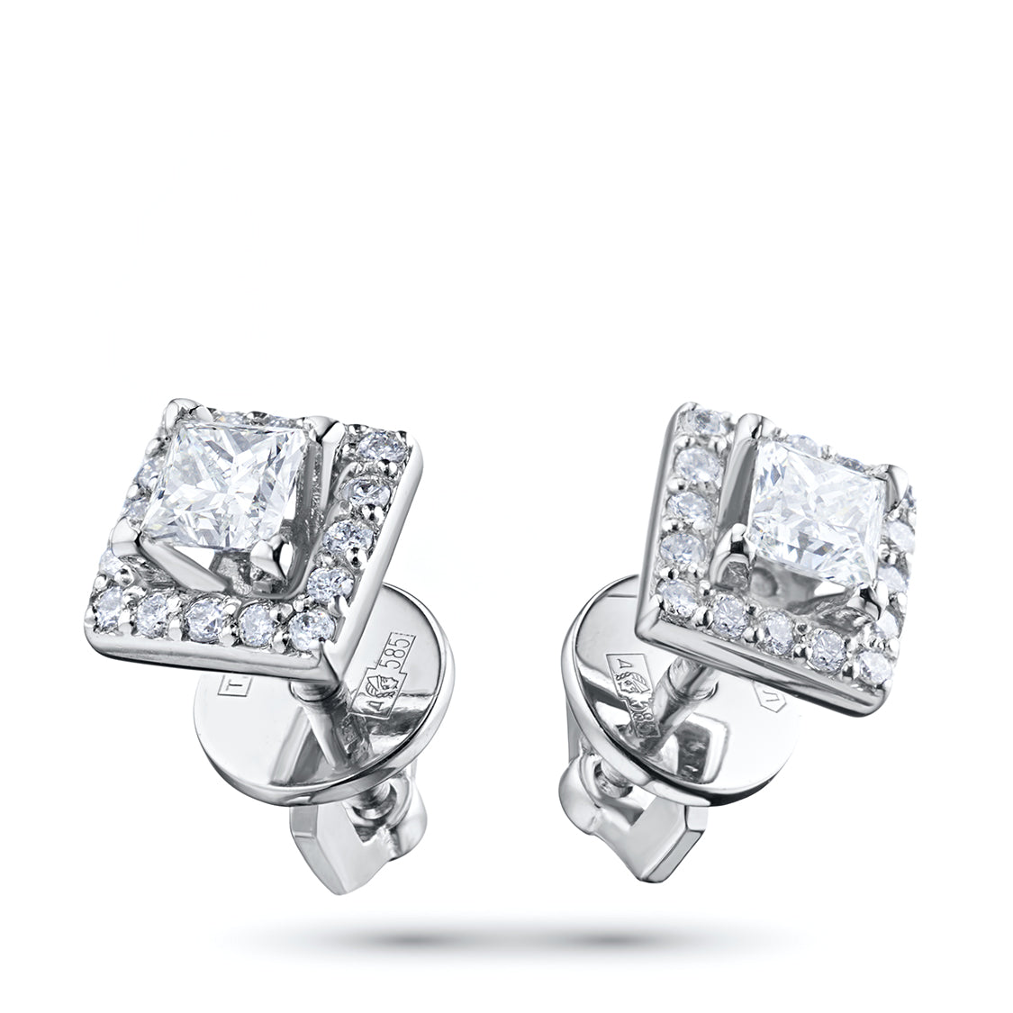 14K White Gold Earring Studs with Ruby grace and Lab-Created Diamonds 0.560 CT.TW