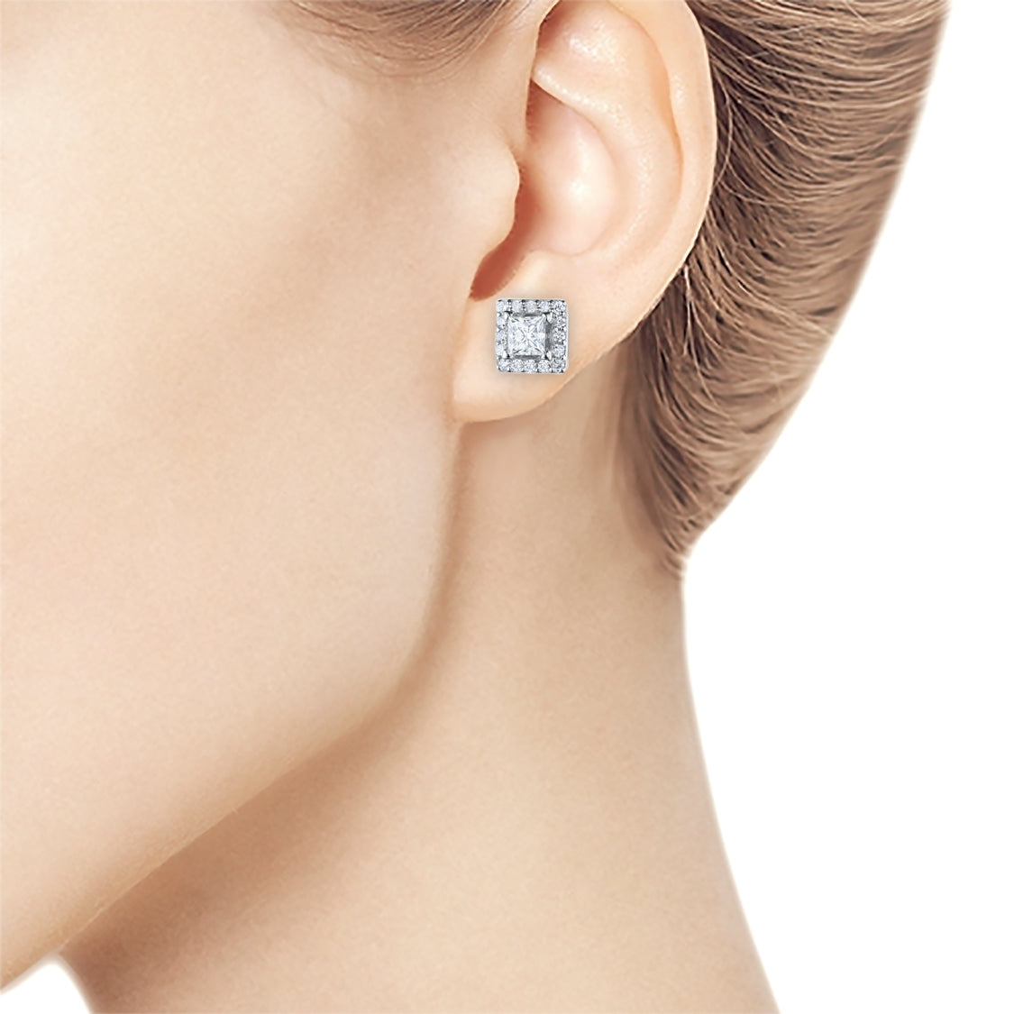 14K White Gold Earring Studs with Ruby grace and Lab-Created Diamonds 0.560 CT.TW
