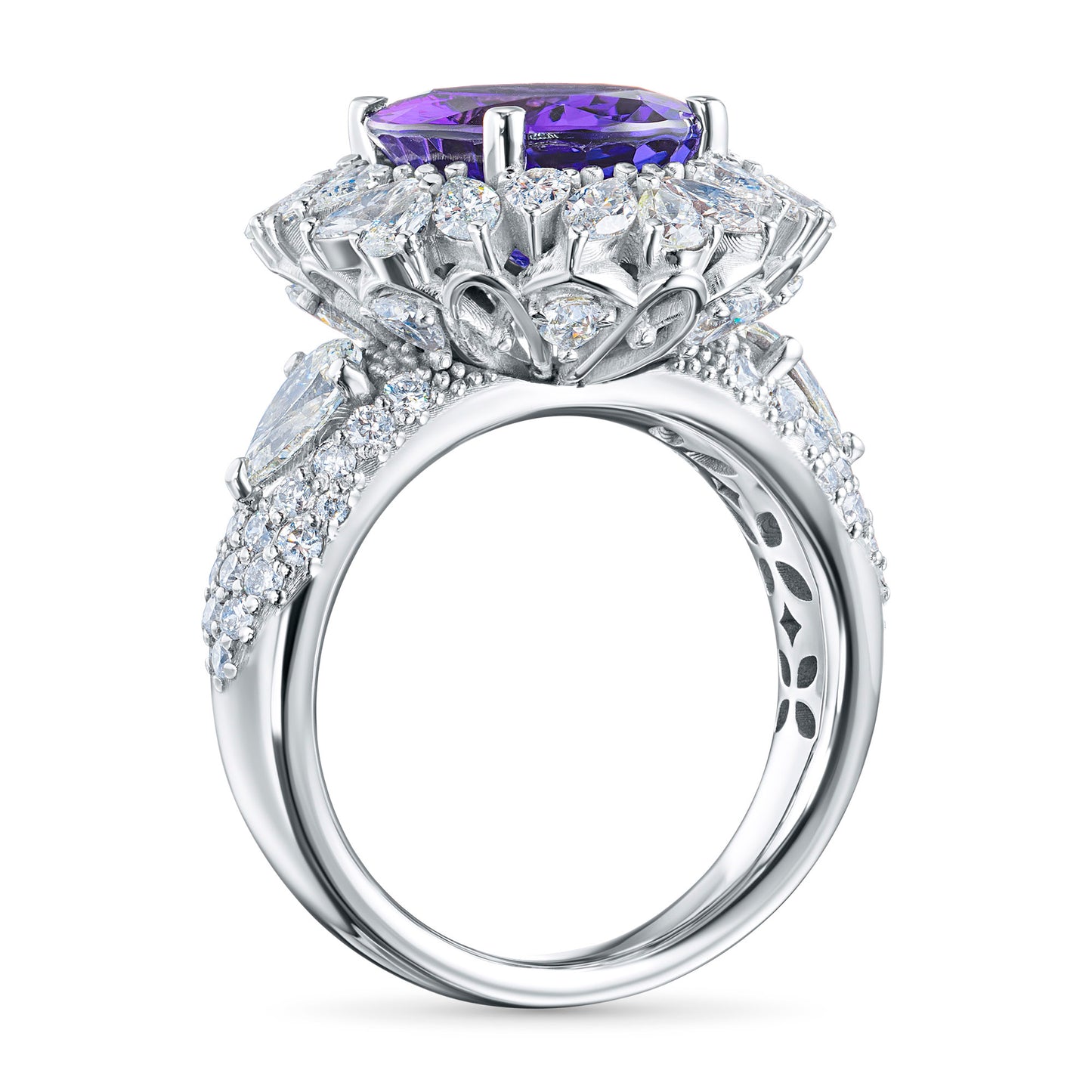 14K White Gold Ring with Sapphire and Lab-Created Diamonds