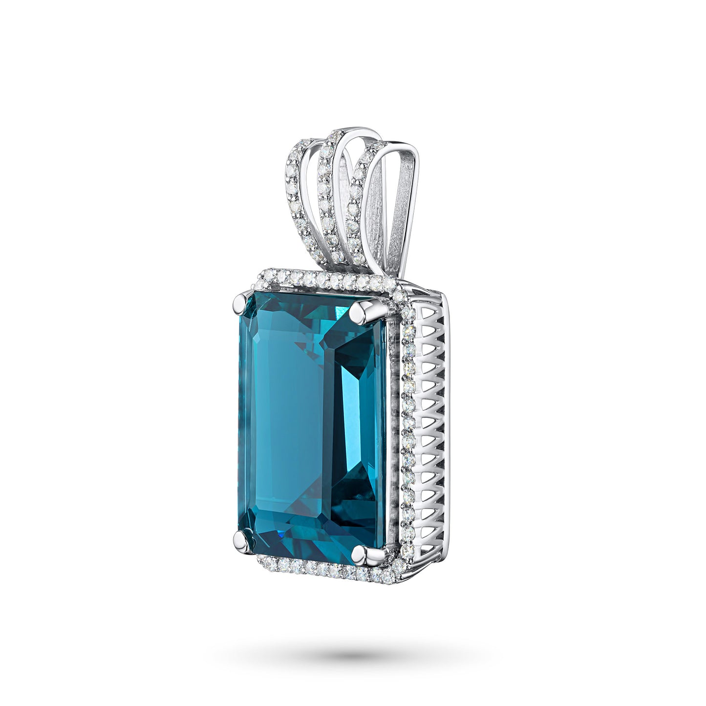 14K White Gold Pendant with Topaz and Lab-Created Diamonds 13.940 CT.TW