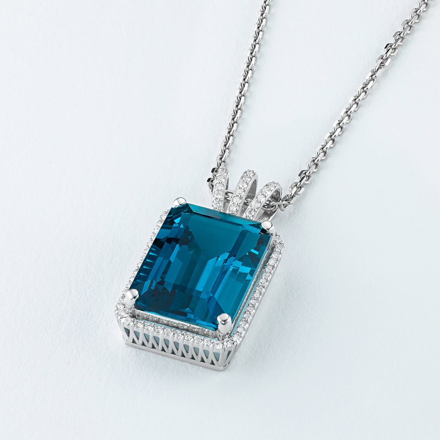 14K White Gold Pendant with Topaz and Lab-Created Diamonds 13.940 CT.TW