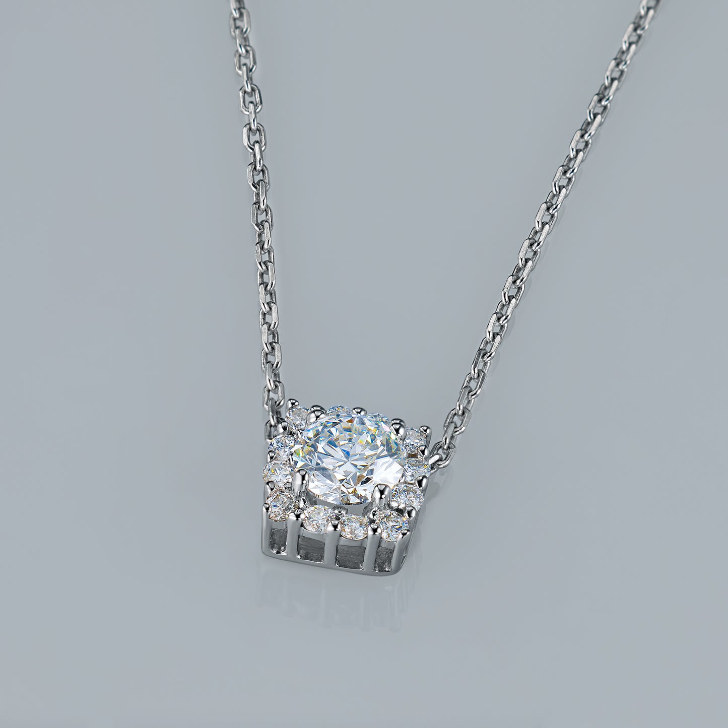 14K White Gold Pendant with Lab-Created Diamonds
