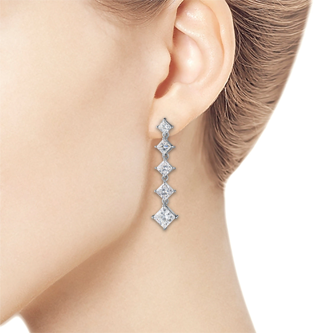 14K White Gold Without Nickel Earring Studs with Lab-Created Diamonds 5.360 CT.TW