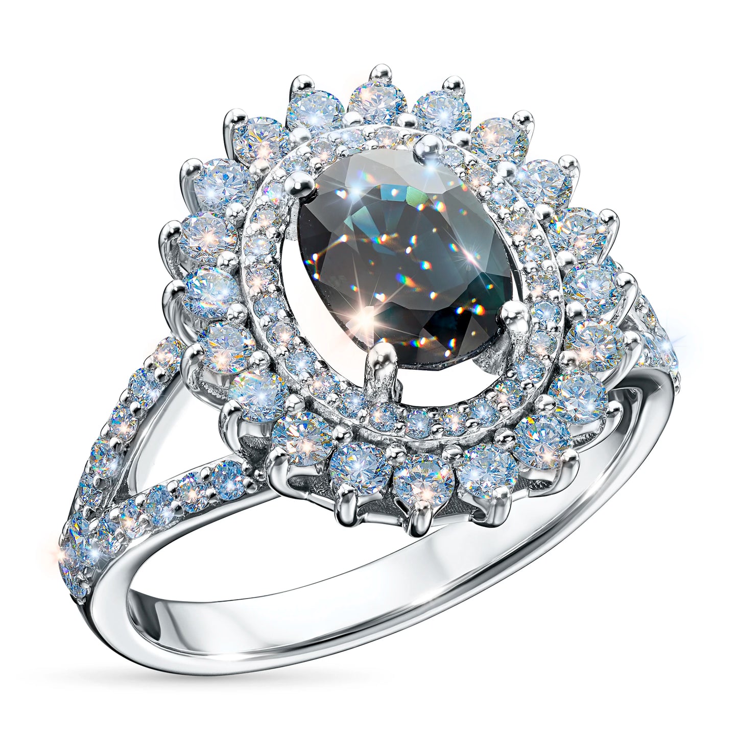 14K White Gold Ring with Sapphire and Lab-Created Diamonds 3.610 CT.TW