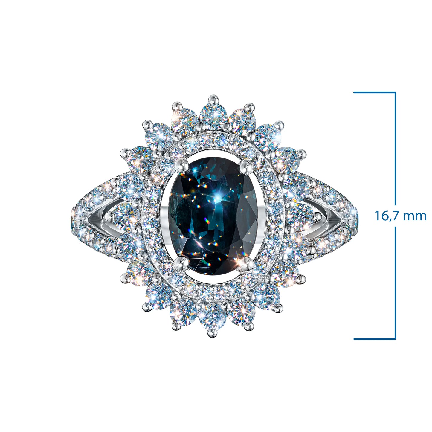 14K White Gold Ring with Sapphire and Lab-Created Diamonds 3.610 CT.TW