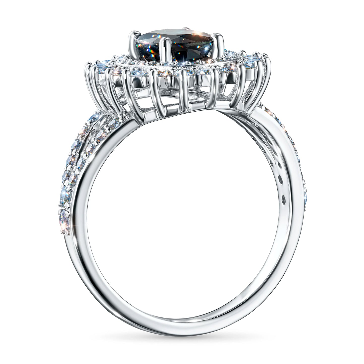 14K White Gold Ring with Sapphire and Lab-Created Diamonds 3.610 CT.TW
