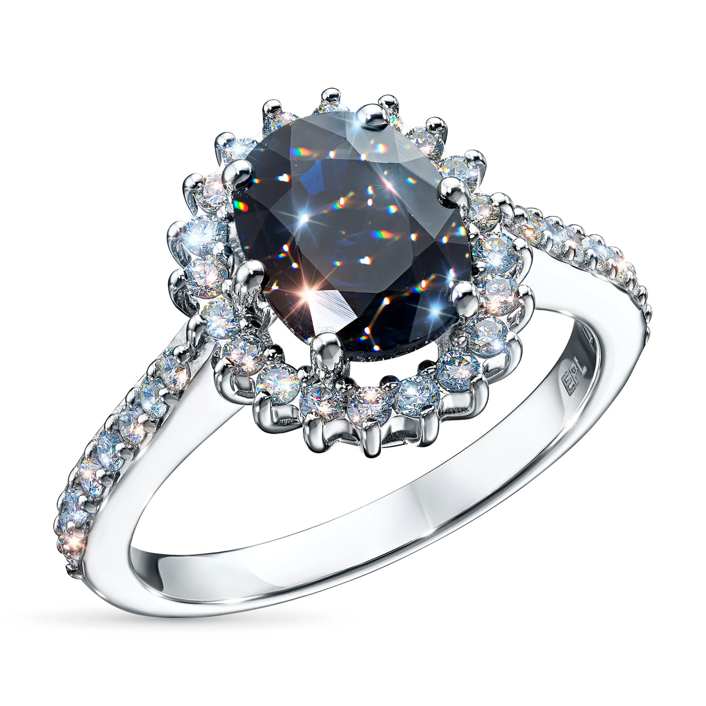 14K White Gold Ring with Sapphire and Lab-Created Diamonds 5.200 CT.TW