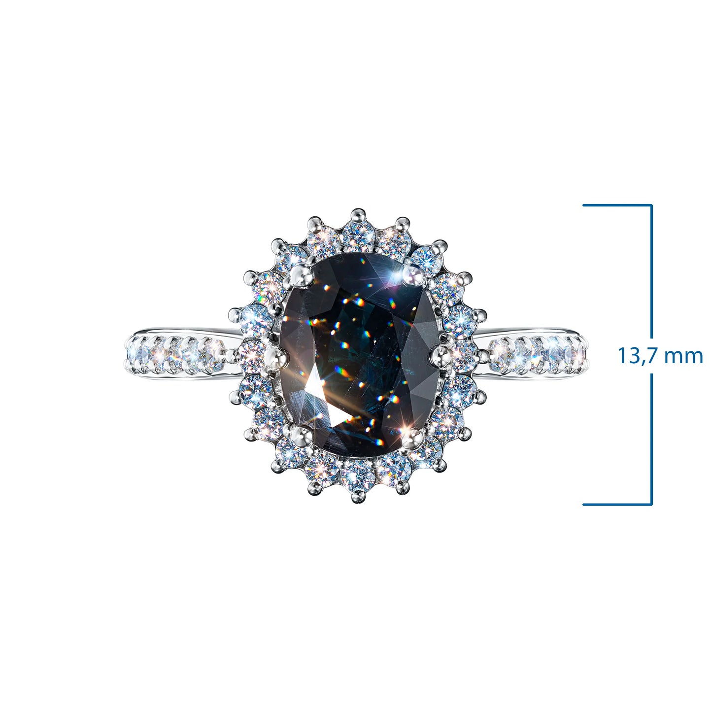 14K White Gold Ring with Sapphire and Lab-Created Diamonds 5.200 CT.TW