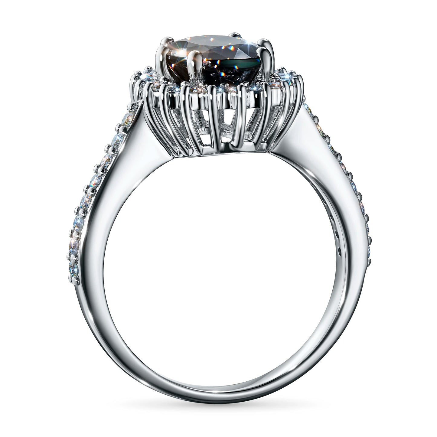 14K White Gold Ring with Sapphire and Lab-Created Diamonds