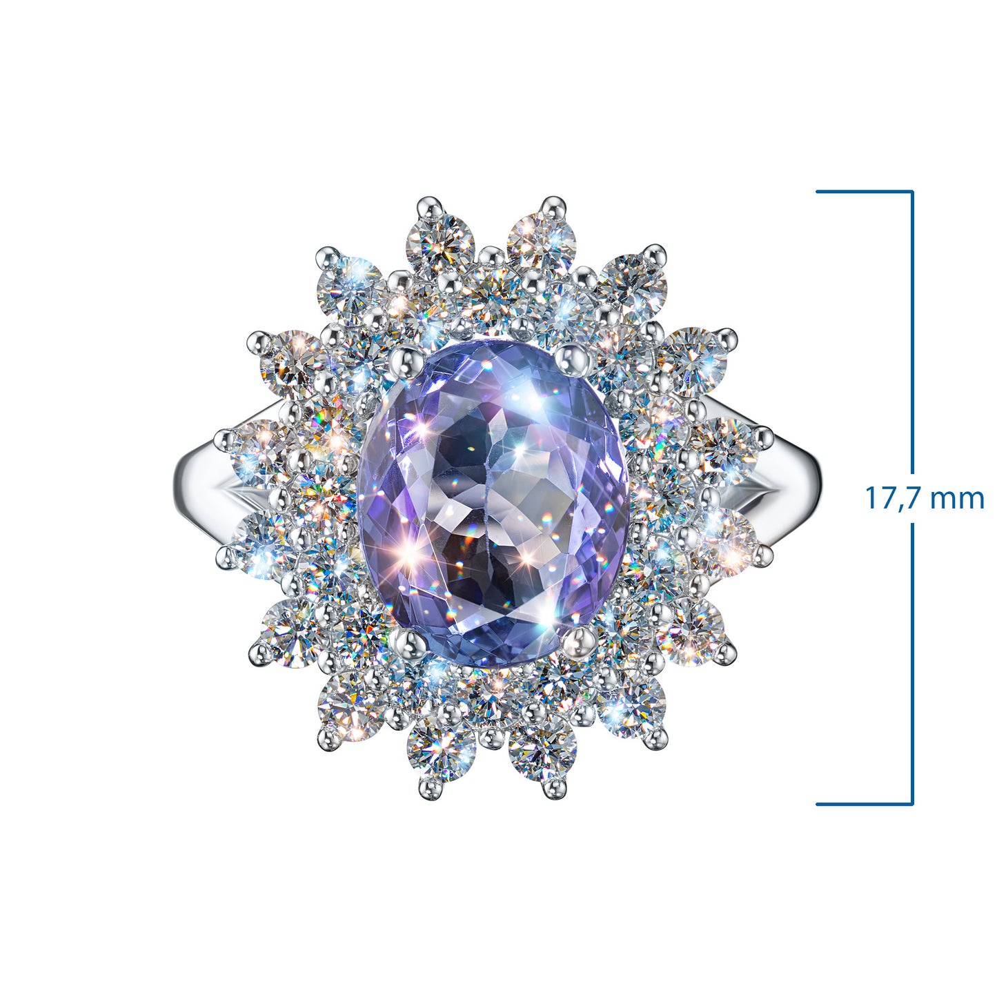 14K White Gold Ring with Tanzanite and Lab-Created Diamonds 3.720 CT.TW