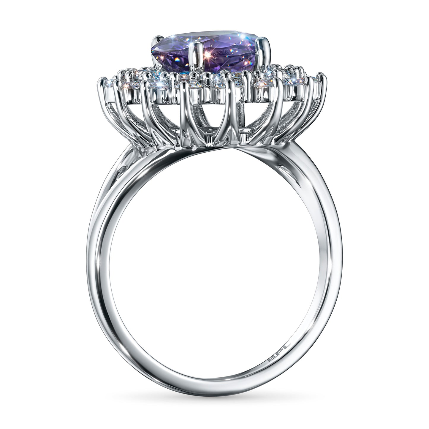 14K White Gold Ring with Tanzanite and Lab-Created Diamonds