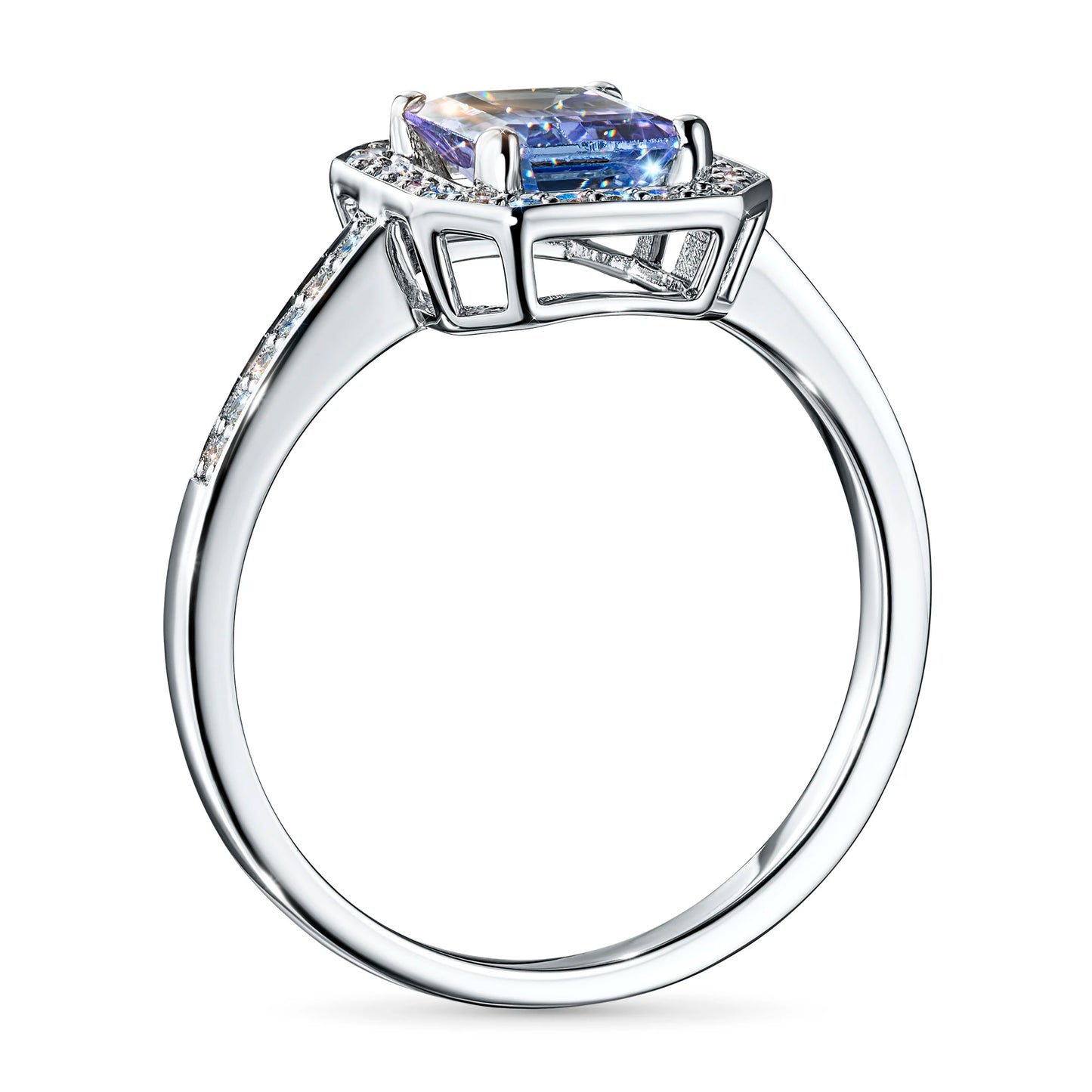 14K White Gold Ring with Tanzanite and Lab-Created Diamonds 2.100 CT.TW