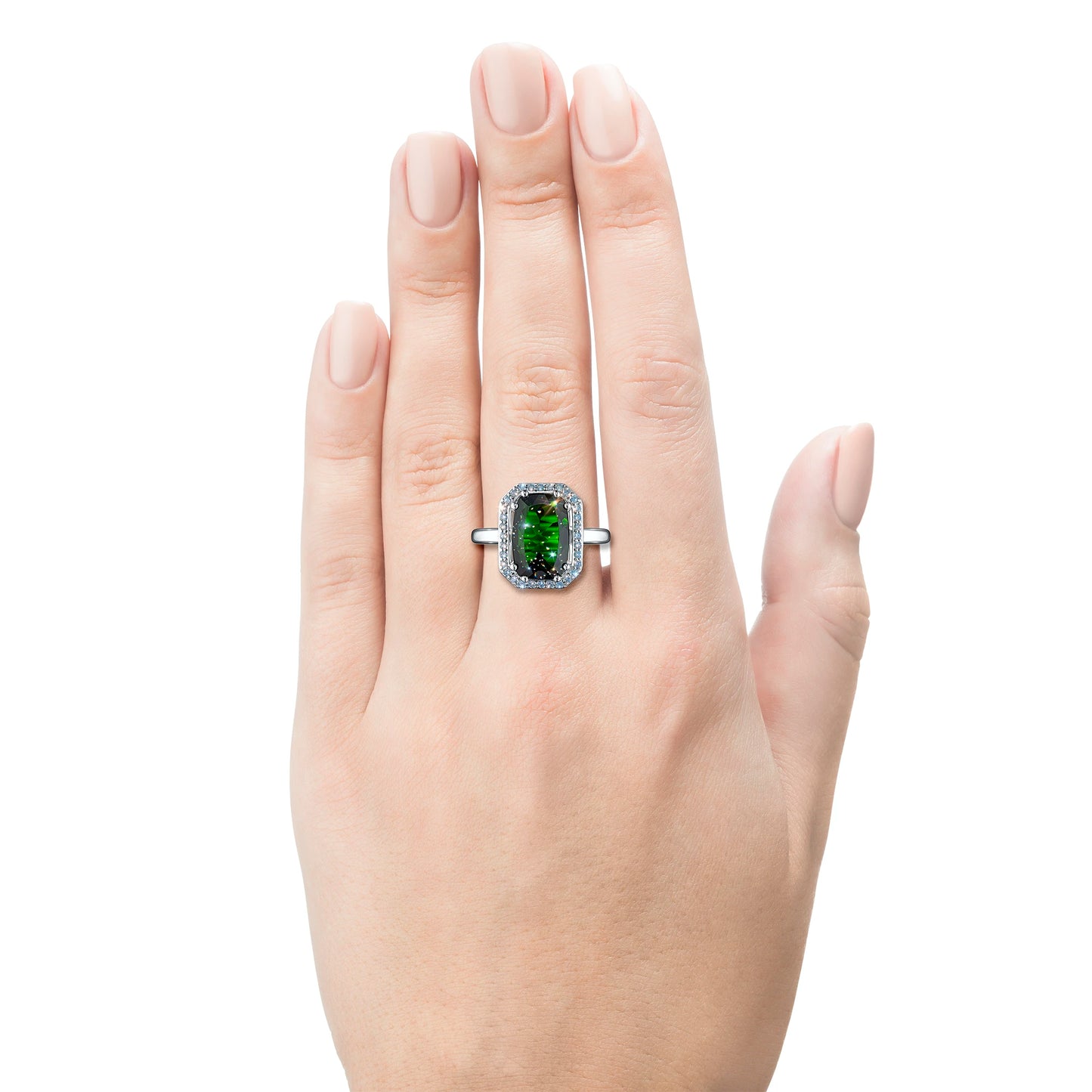 14K White Gold Ring with Chrome diopside and Lab-Created Diamonds 4.690 CT.TW