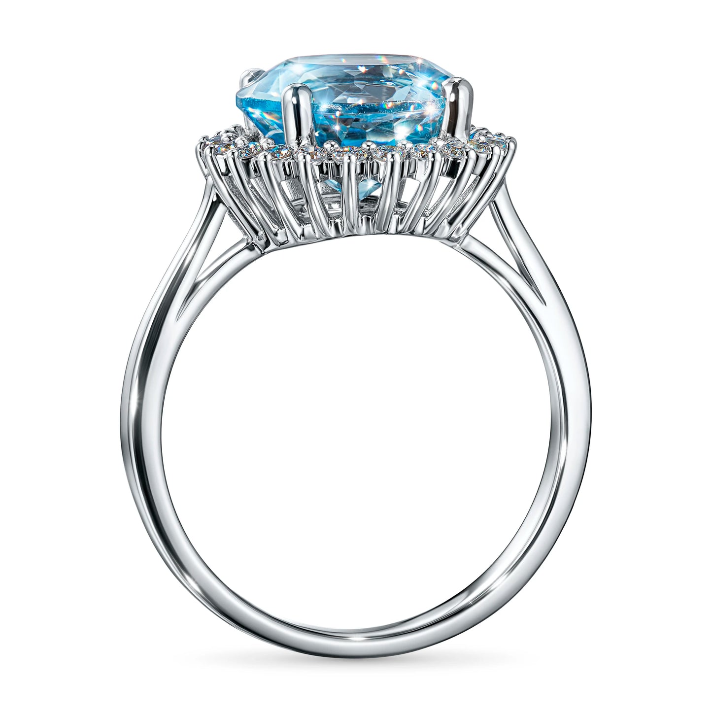 14K White Gold Ring with Topaz and Lab-Created Diamonds