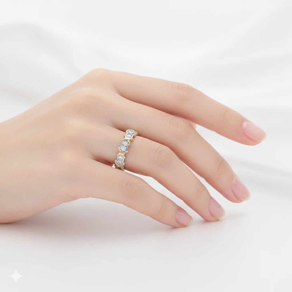 14K White-yellow Gold Ring with Lab-Created Diamonds