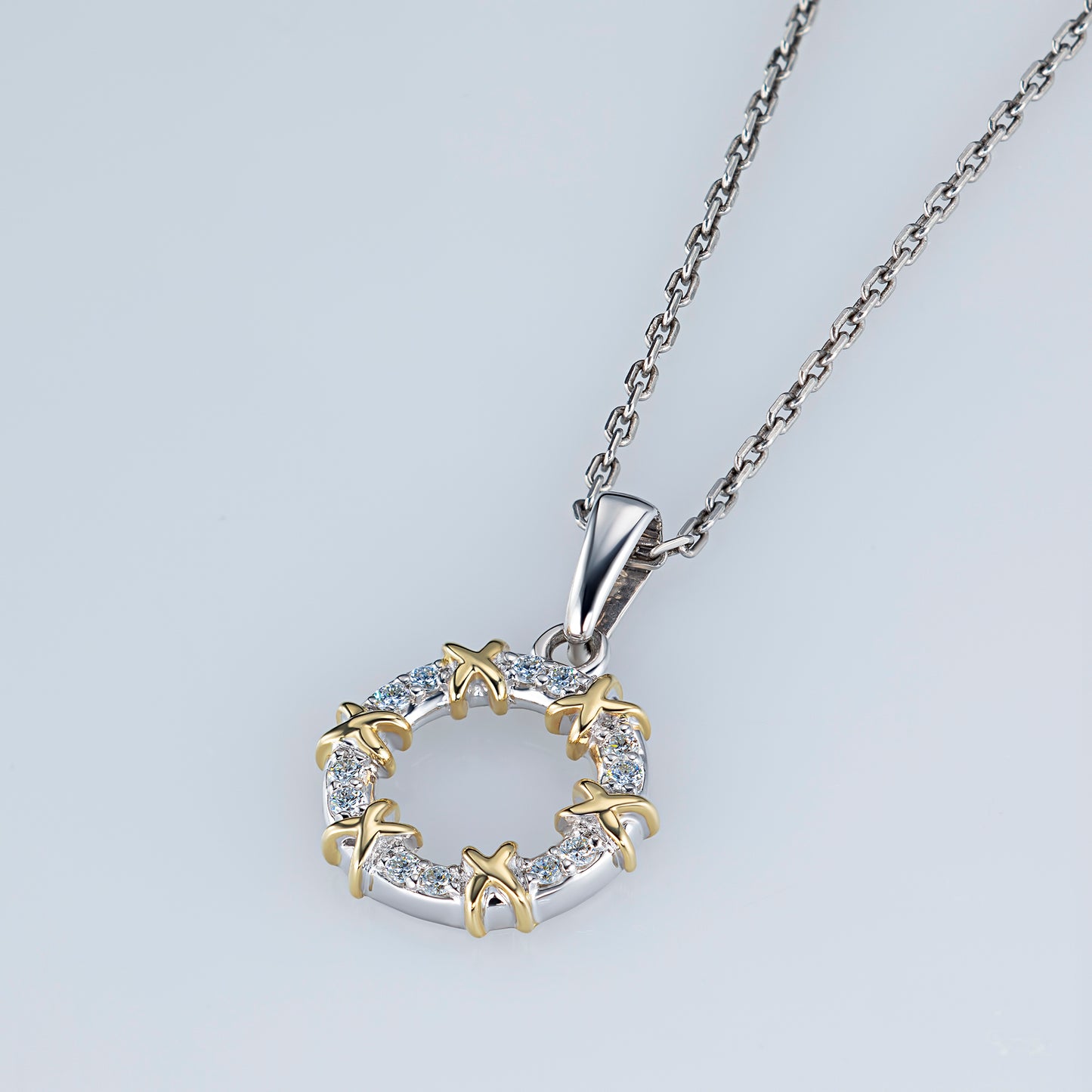 14K White-yellow Gold Pendant with Lab-Created Diamonds