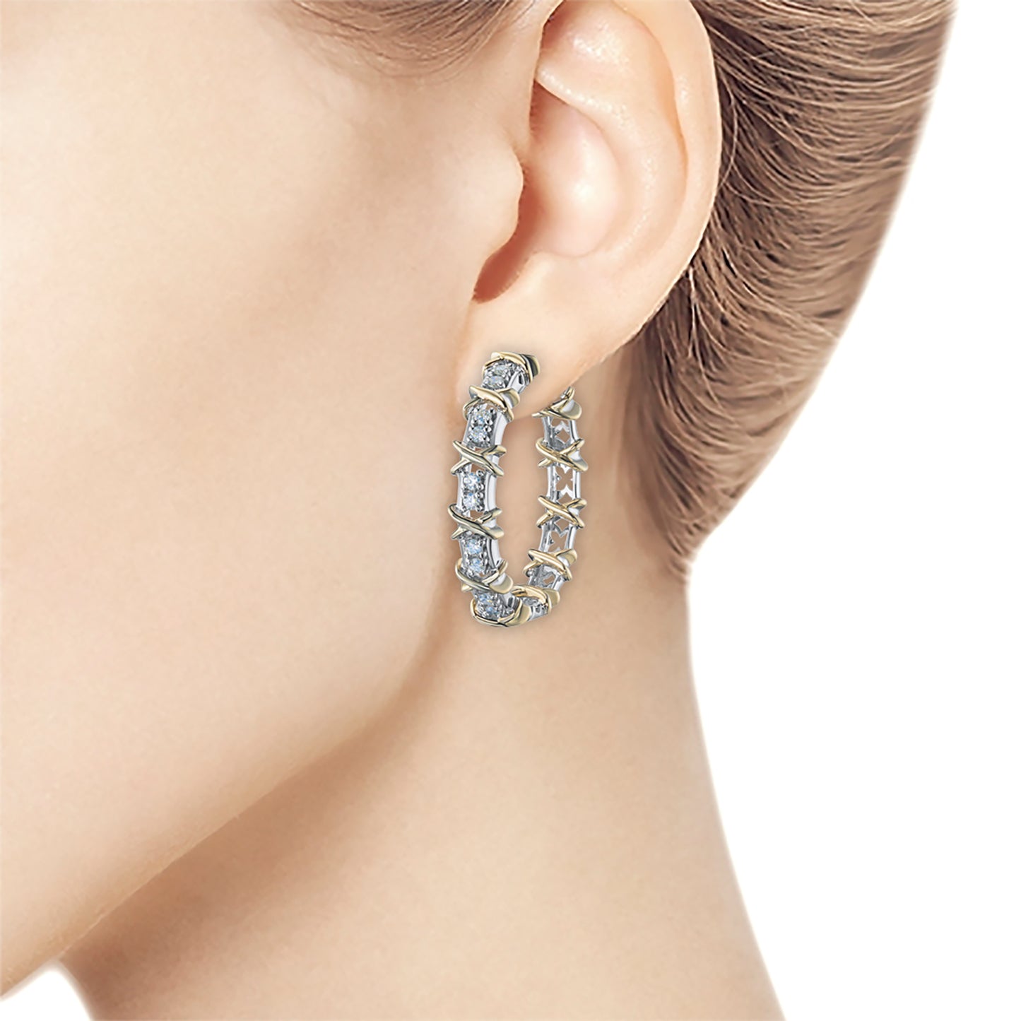 14K White-yellow Gold Earrings with Lab-Created Diamonds 0.390 CT.TW