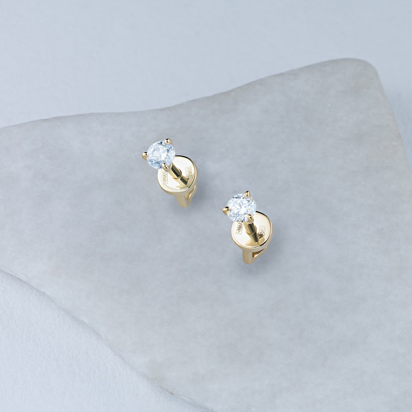 14K Yellow Gold Earring Studs with Lab-Created Diamonds