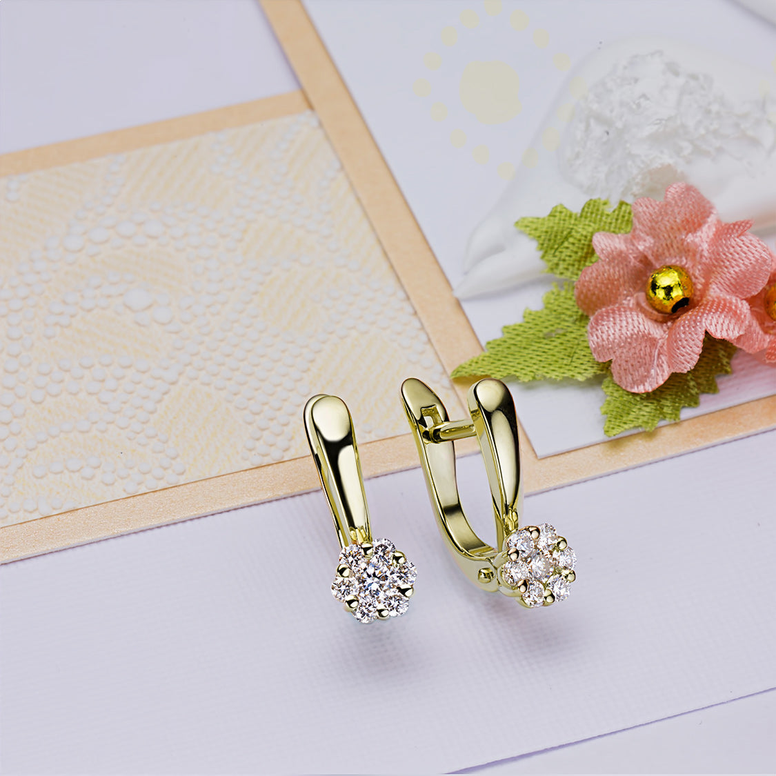 14K Yellow Gold Earrings with Lab-Created Diamonds