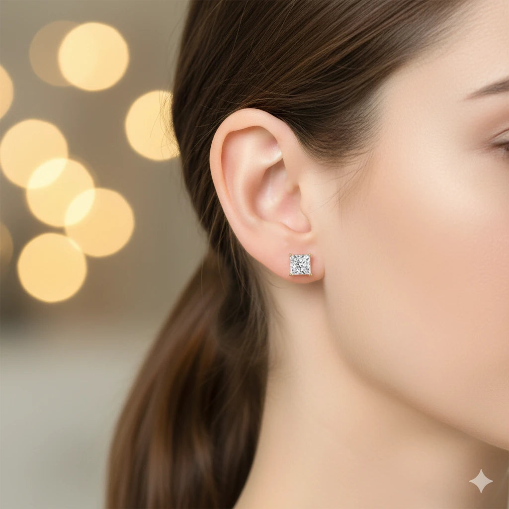 14K Yellow Gold Earring Studs with Lab-Created Diamonds