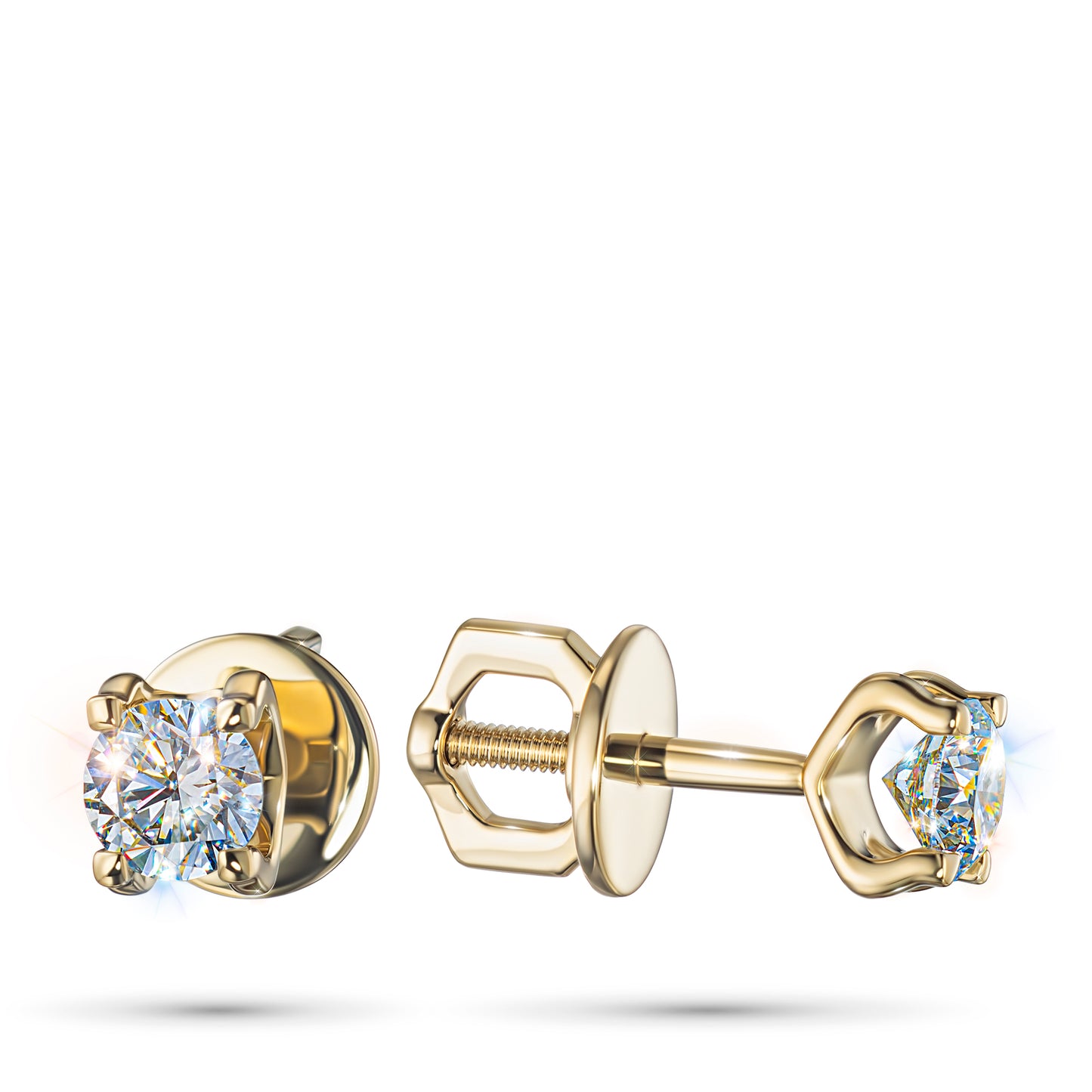 14K Yellow Gold Earring Studs with Lab-Created Diamonds