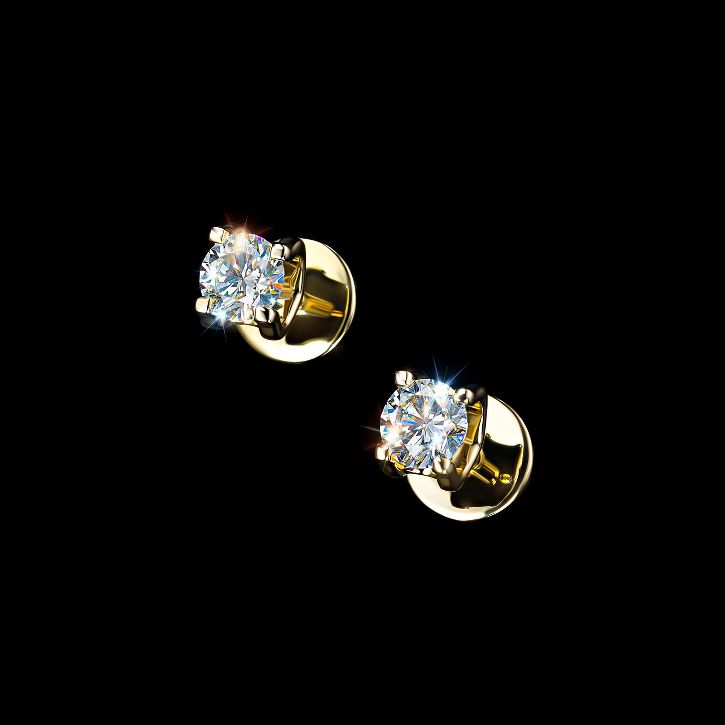 14K Yellow Gold Earring Studs with Lab-Created Diamonds