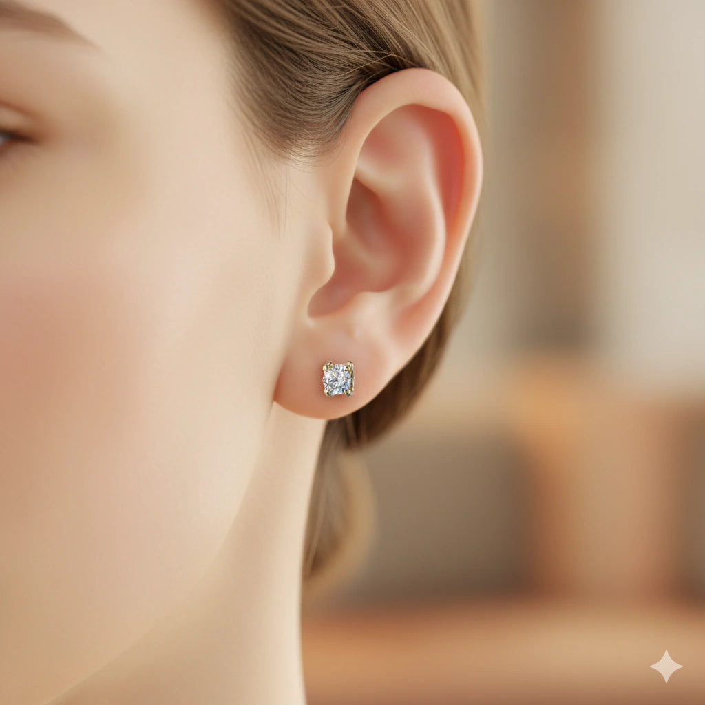 14K Yellow Gold Earring Studs with Lab-Created Diamonds