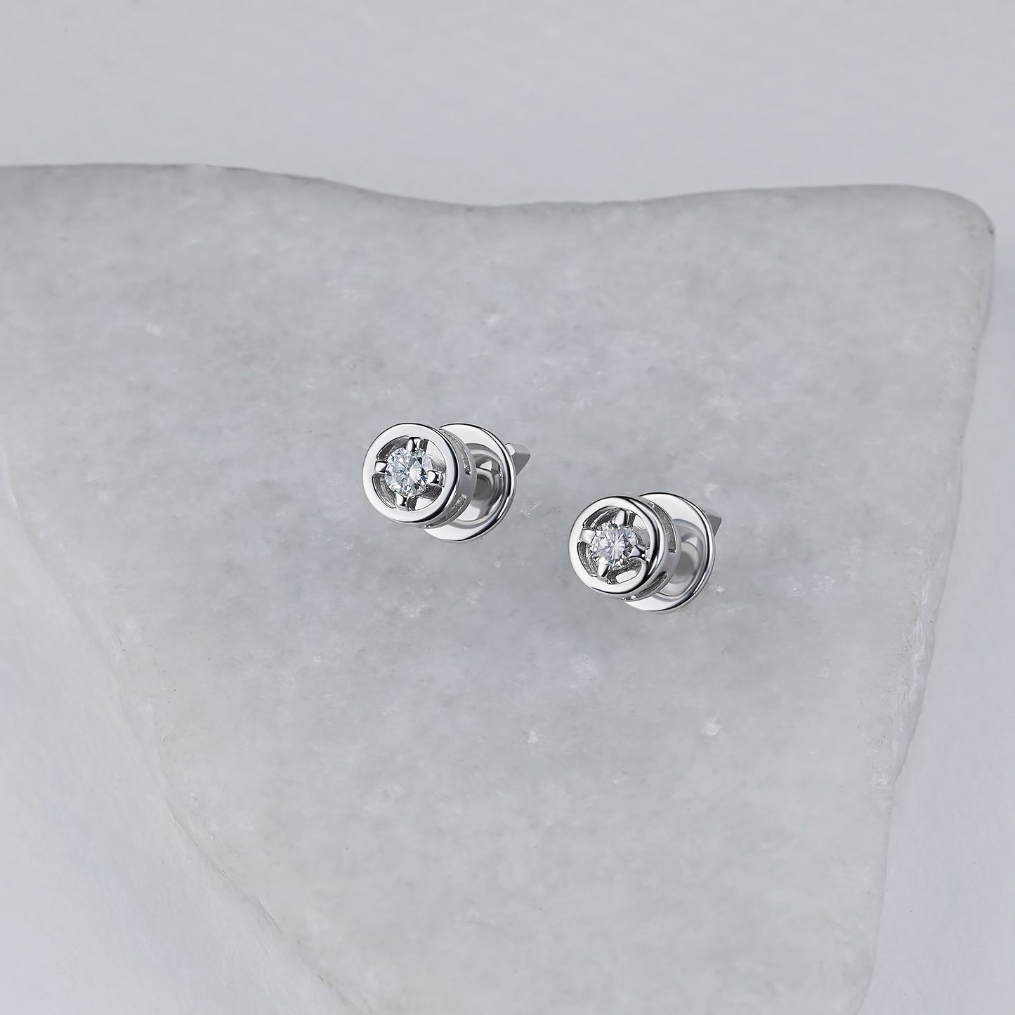 14K White Gold Earring Studs with Lab-Created Diamonds