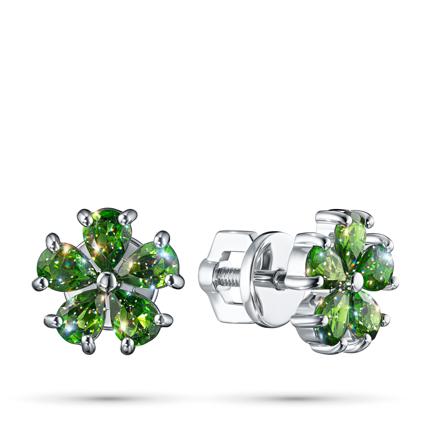 Sterling Silver Earring Studs with Chrome diopside 1.550 CT.TW
