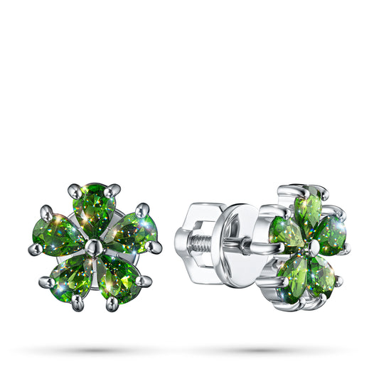 Sterling Silver Earring Studs with Chrome diopside 1.550 CT.TW
