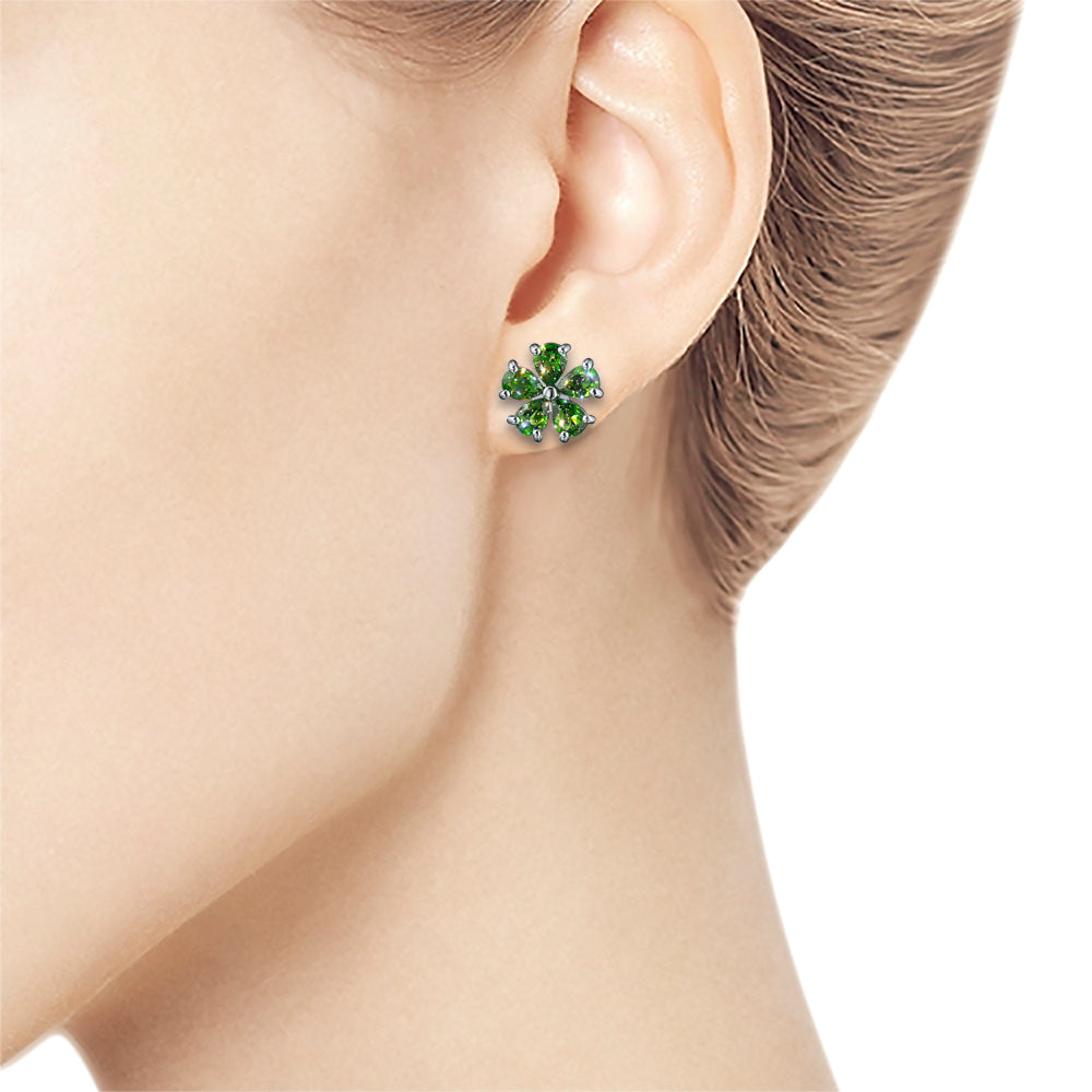 Sterling Silver Earring Studs with Chrome diopside 1.550 CT.TW