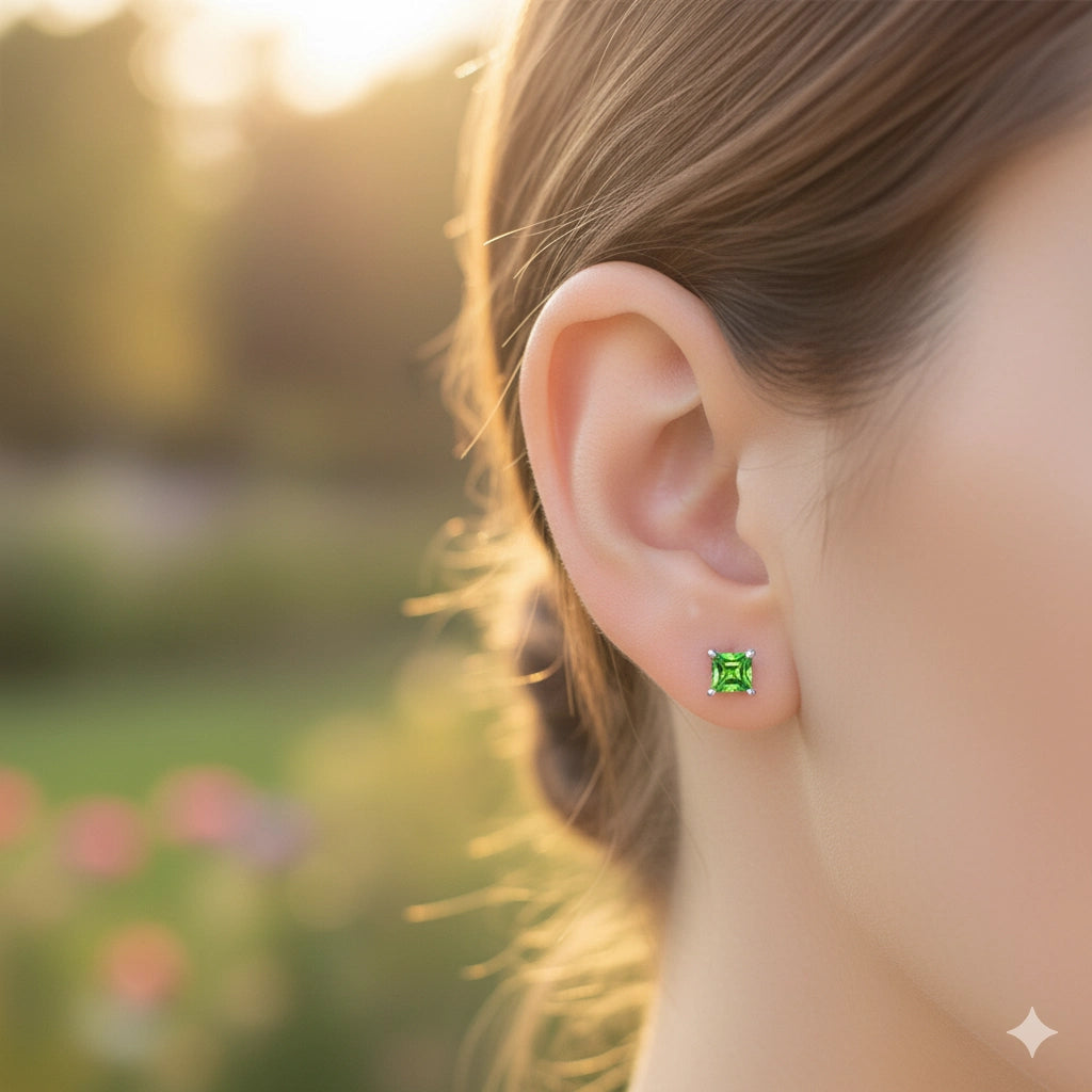 Sterling Silver Earring Studs with Chrome diopside