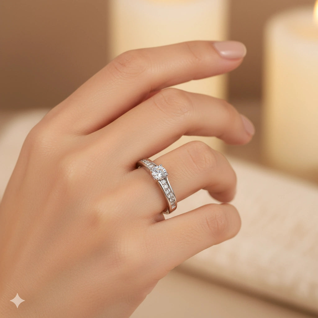 Sterling Silver Ring with Lab-Created Diamonds