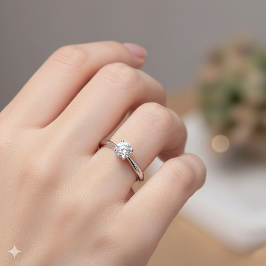 Sterling Silver Ring with Lab-Created Diamonds