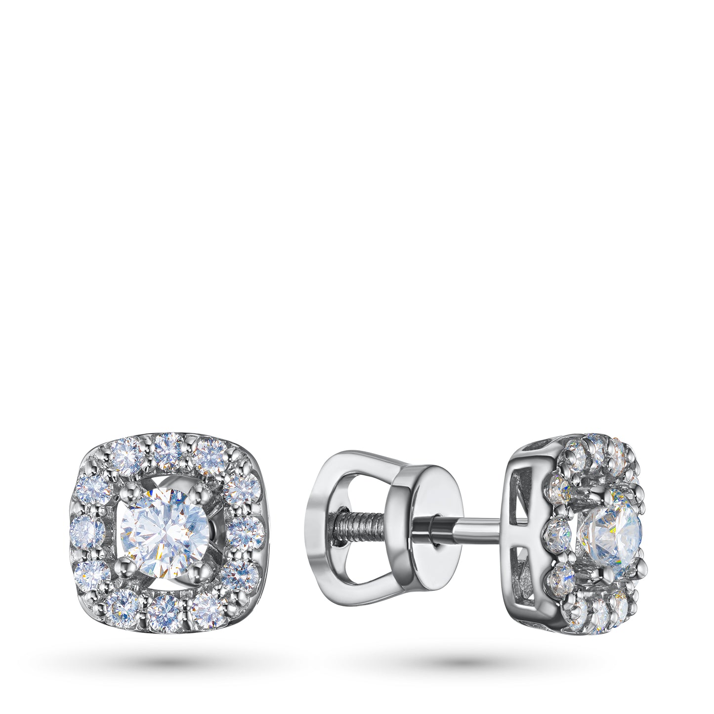 Sterling Silver Earring Studs with Sapphire and Lab-Created Diamonds