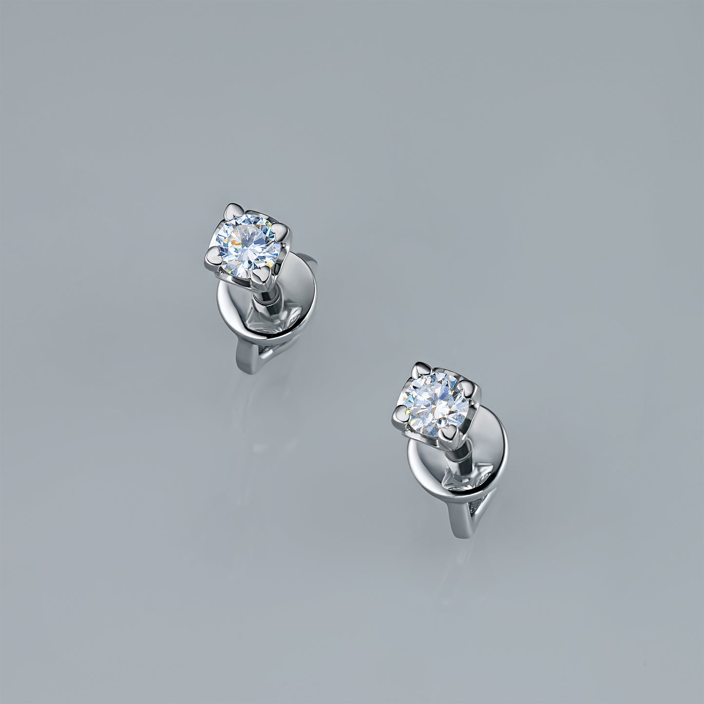 Sterling Silver Earring Studs with Lab-Created Diamonds
