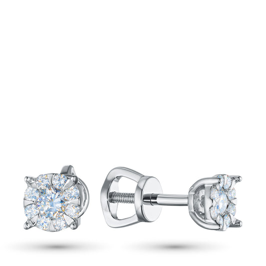 14K White Gold Earring Studs with Lab-Created Diamonds