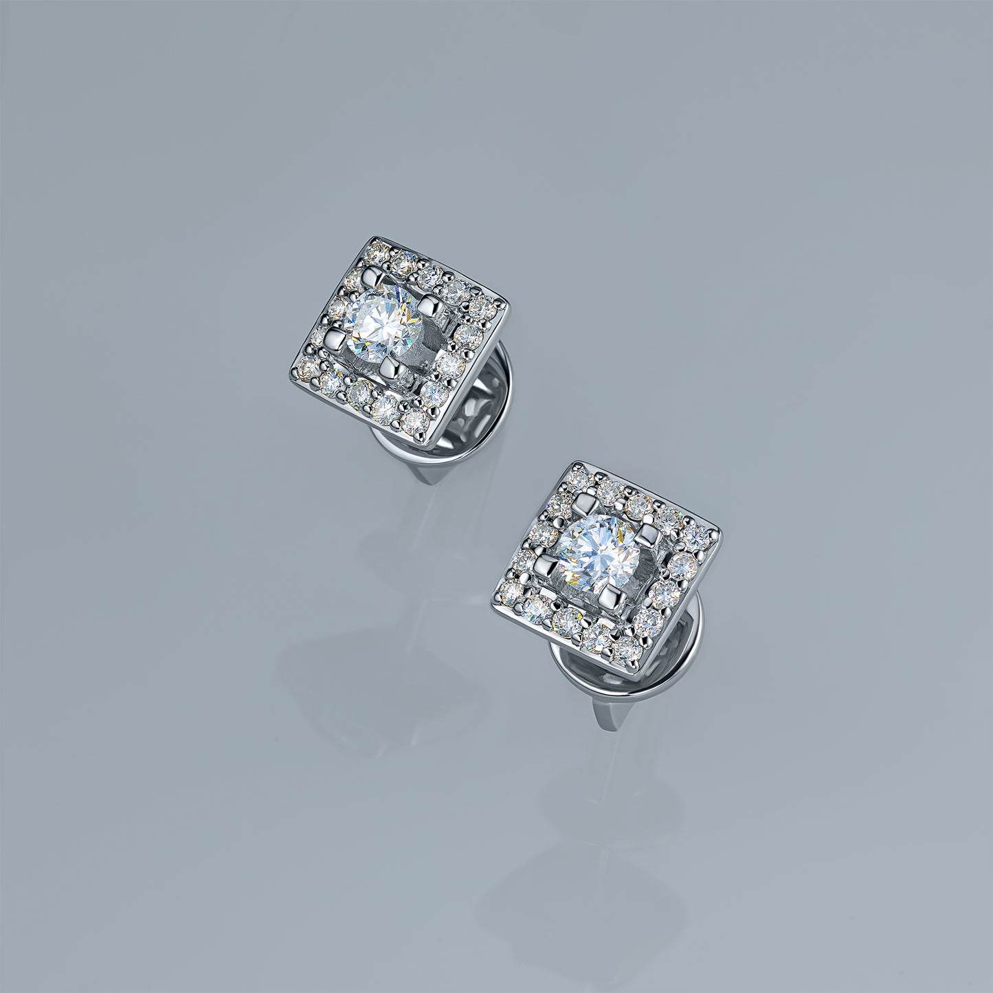 14K White Gold Earring Studs with Ruby grace and Lab-Created Diamonds