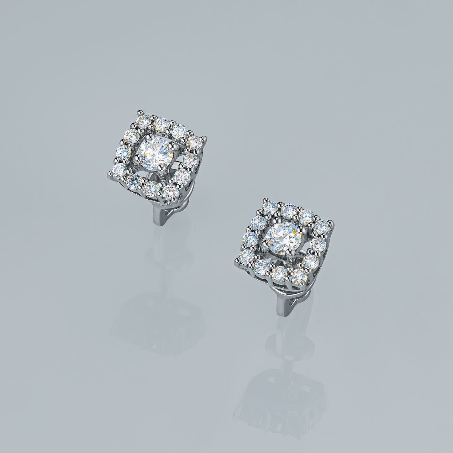 14K White Gold Earring Studs with Lab-Created Diamonds