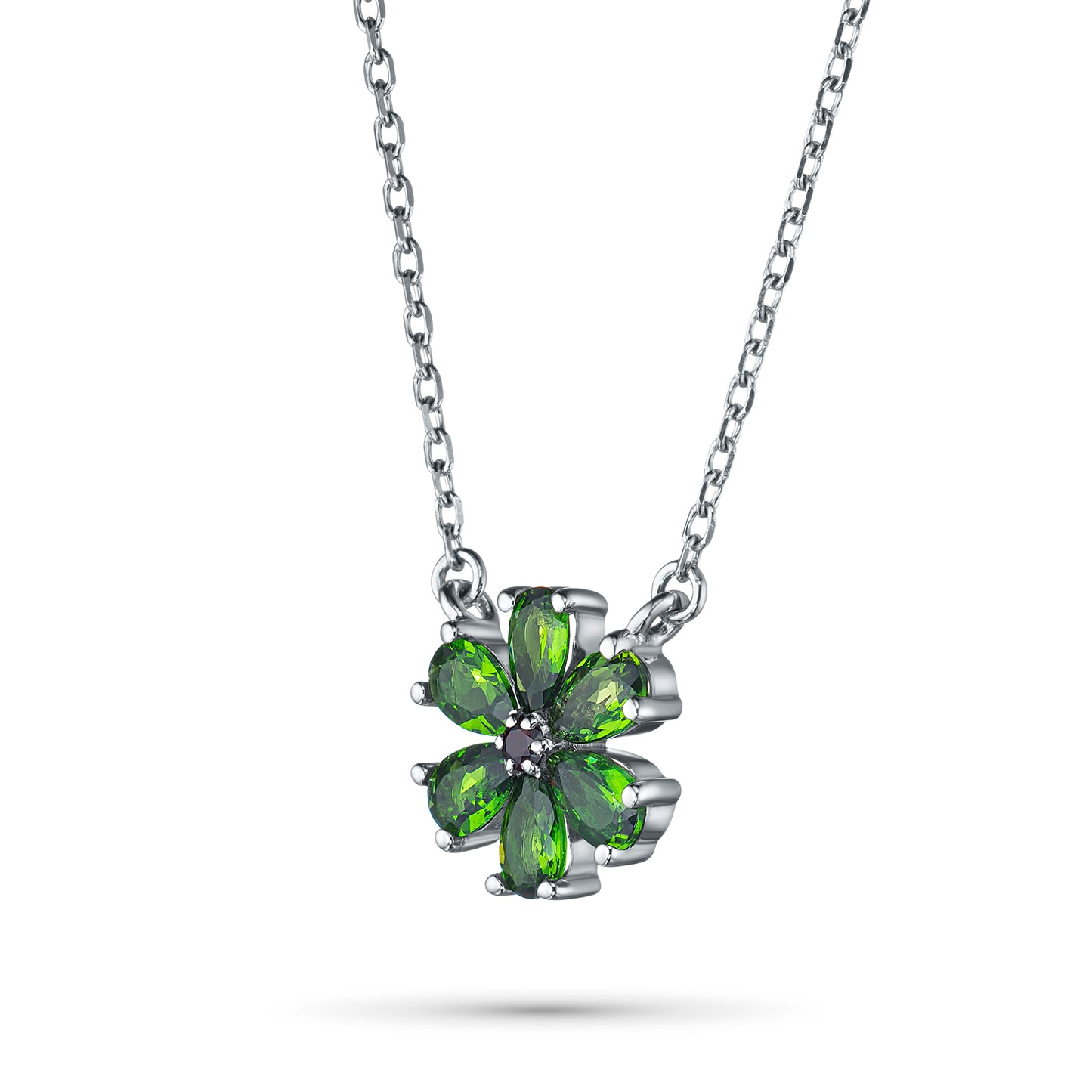 Sterling Silver Necklace with Chrome diopside and Garnet