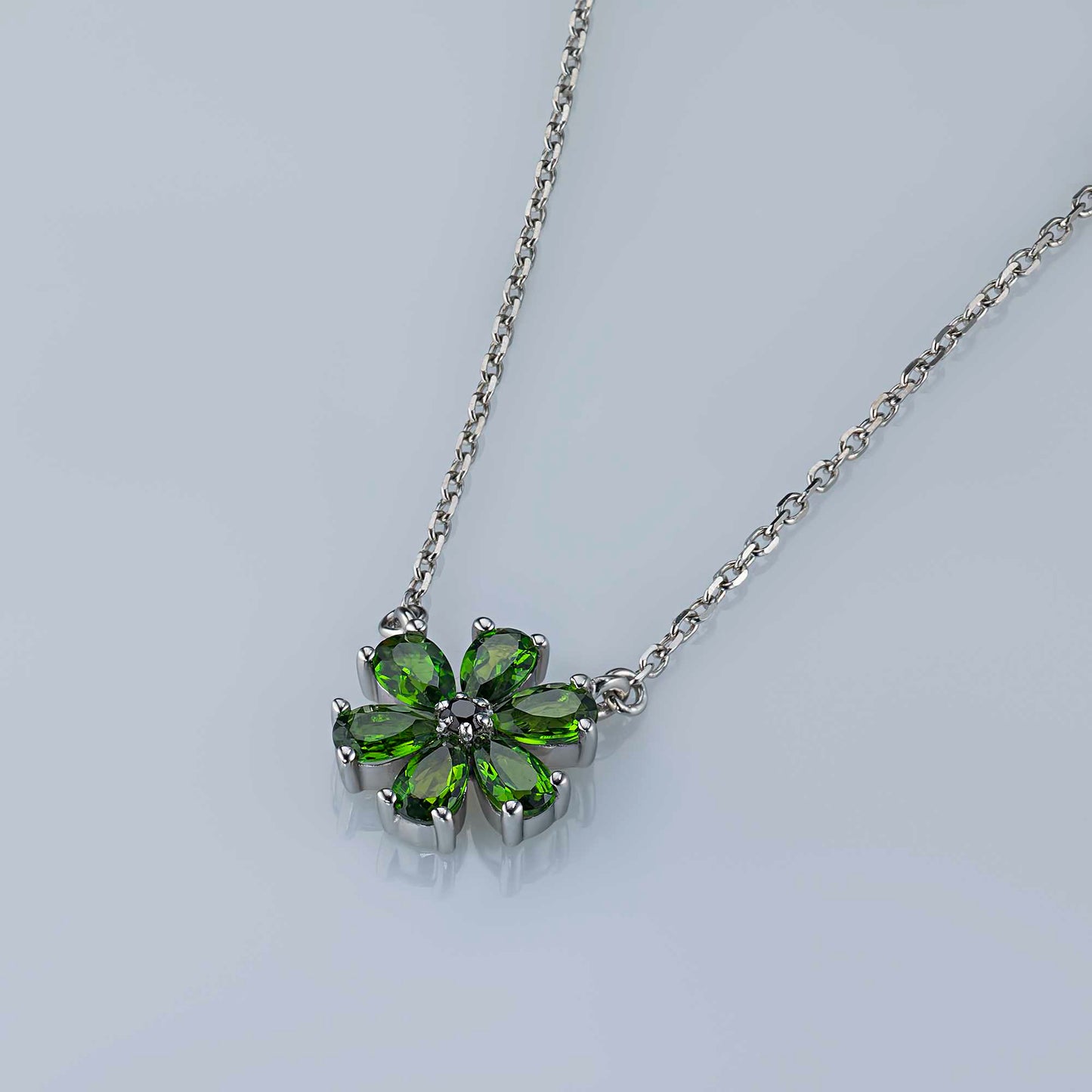 Sterling Silver Necklace with Chrome diopside and Garnet
