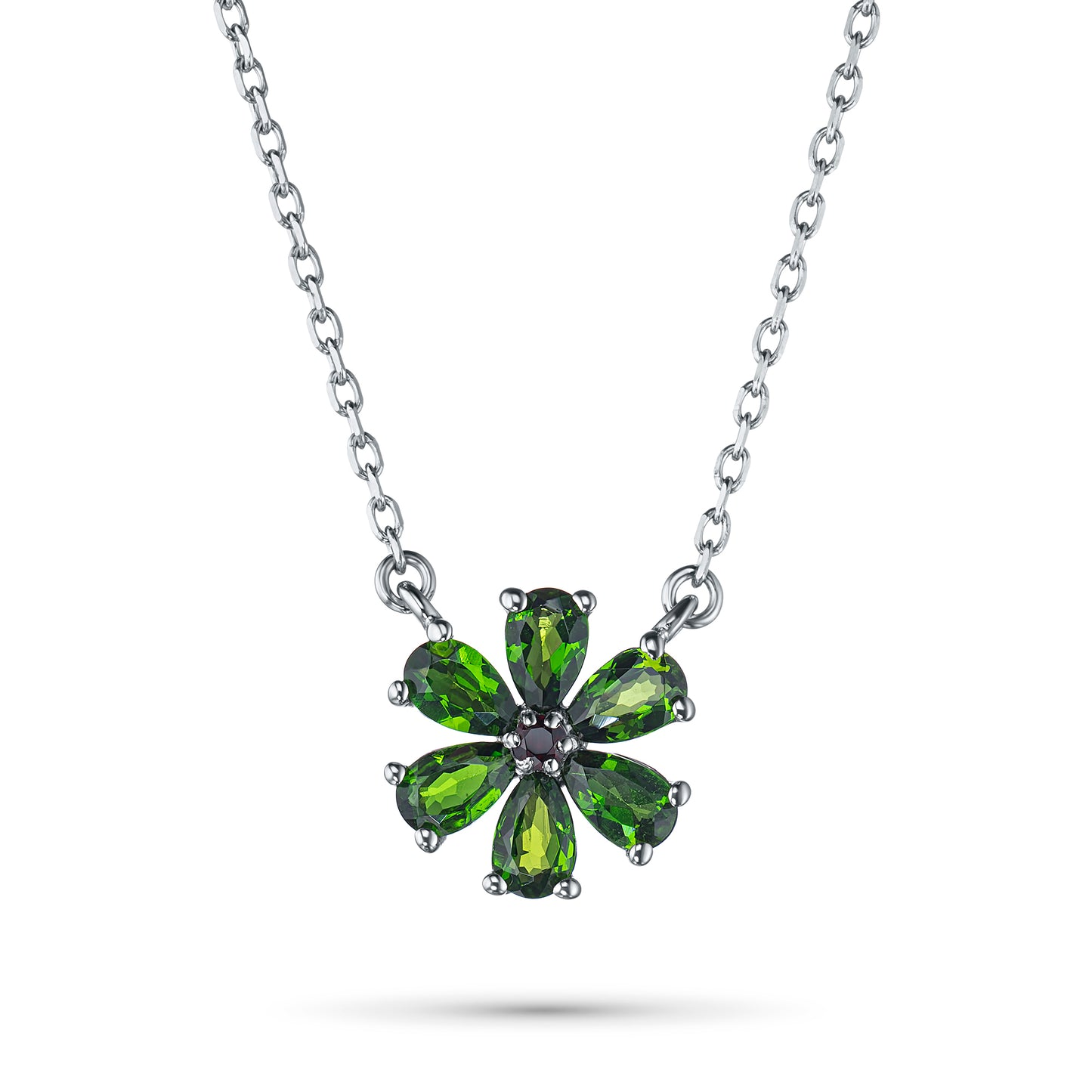 Sterling Silver Necklace with Chrome diopside and Garnet