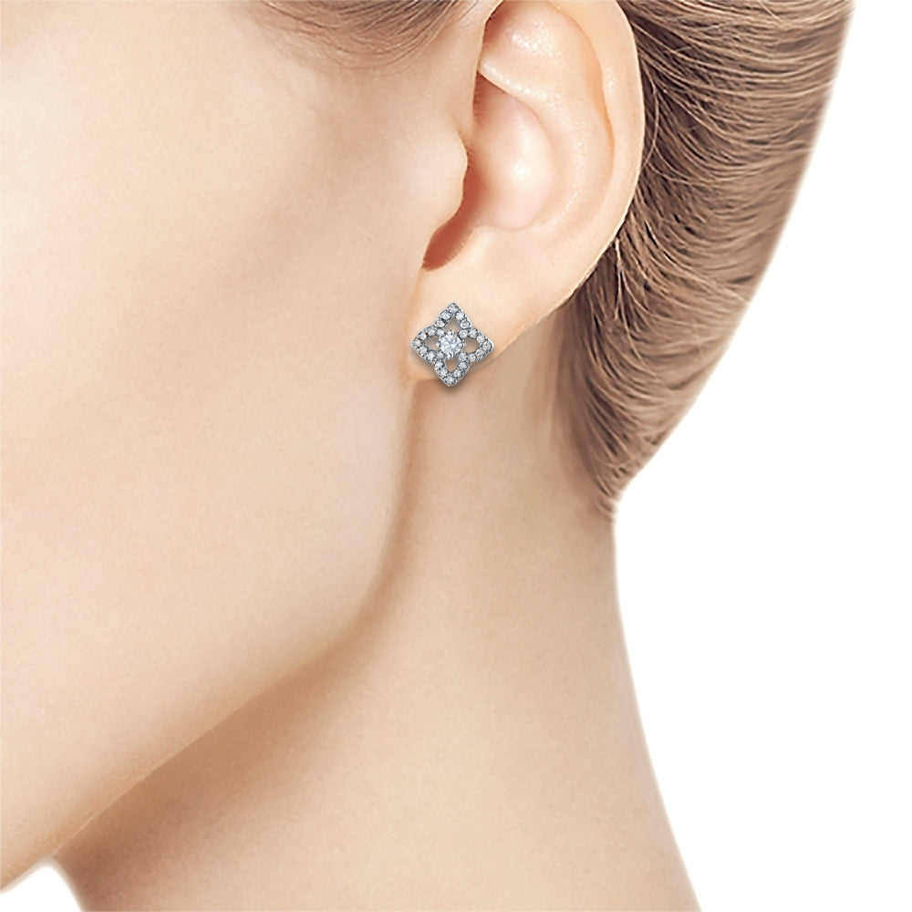 14K White Gold Earring Studs with Lab-Created Diamonds