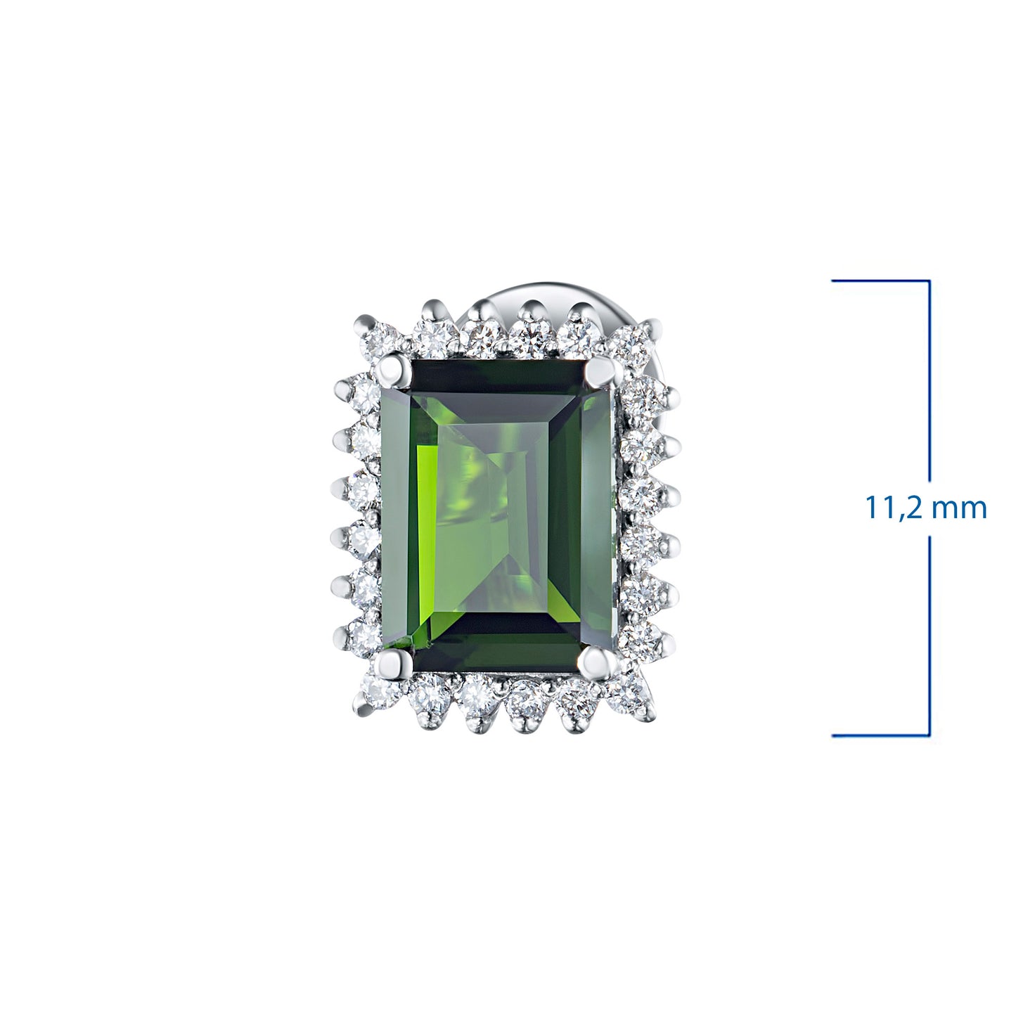 14K White Gold Earring Studs with Chrome diopside and Lab-Created Diamonds